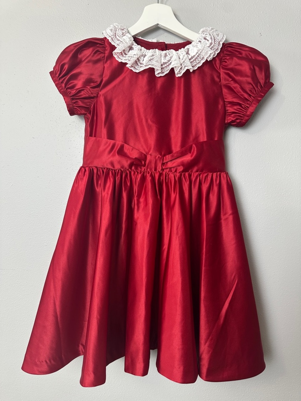 American Girl x Janie and Jack Holly Red Party Dress Satin with Lace Collar